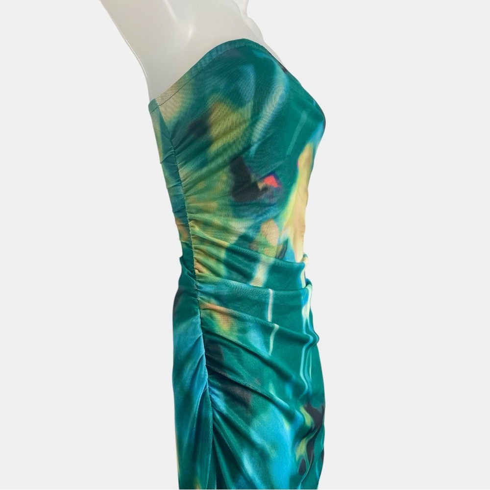 💙 PrettyGarden Strapless Maxi Bodycon Mesh Dress in Green Multicolor - Sz Large - Picture 9 of 10